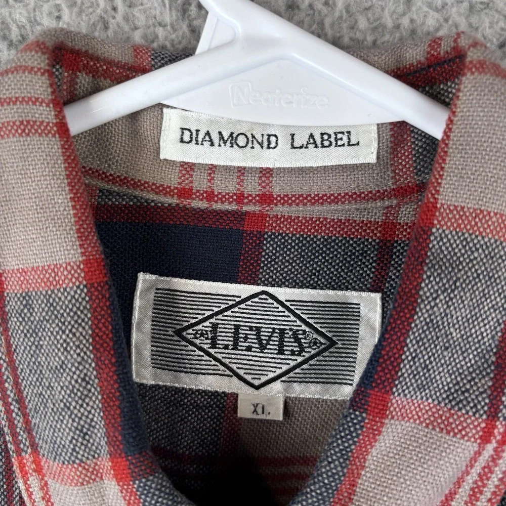 Vintage‎ Levi's Diamond Label Button Up Shirt Mens XL Plaid 70s Pockets READ